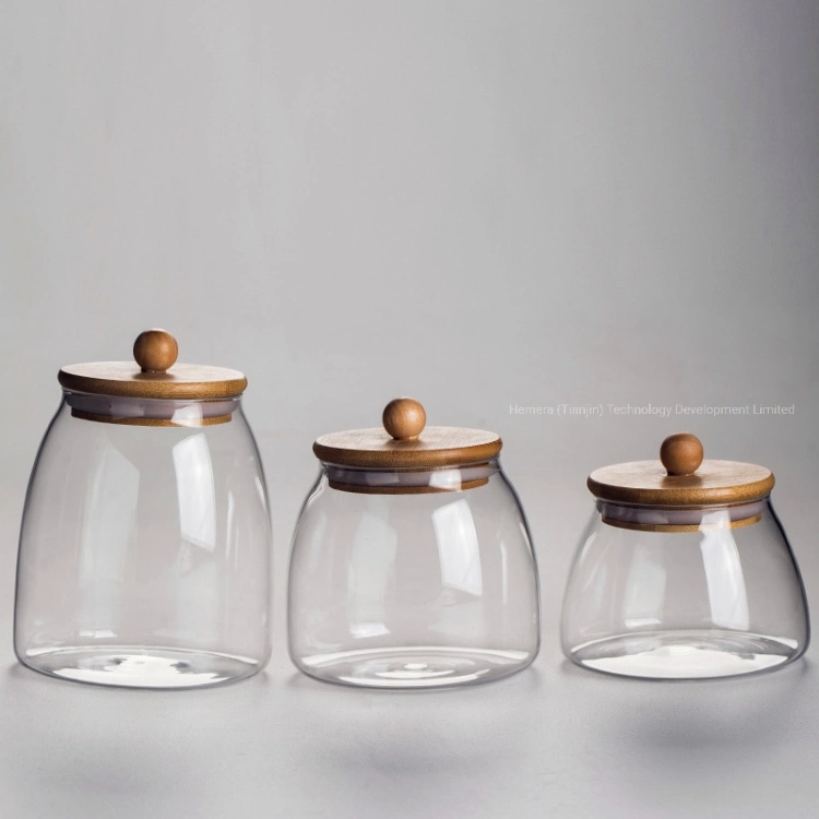 650/850ml Borosilicate Glass Food Storage Container Jar with Button Bamboo Lid