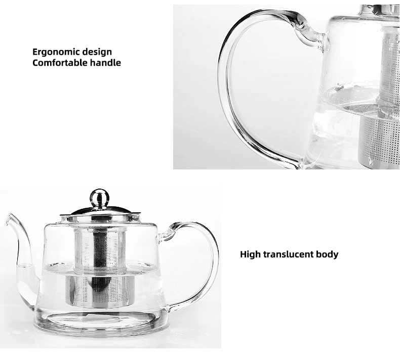 New Design Elegant Glass Tea Maker Stainless Steel Filter Infuser Borosilicate Glass Tea Coffee Pot