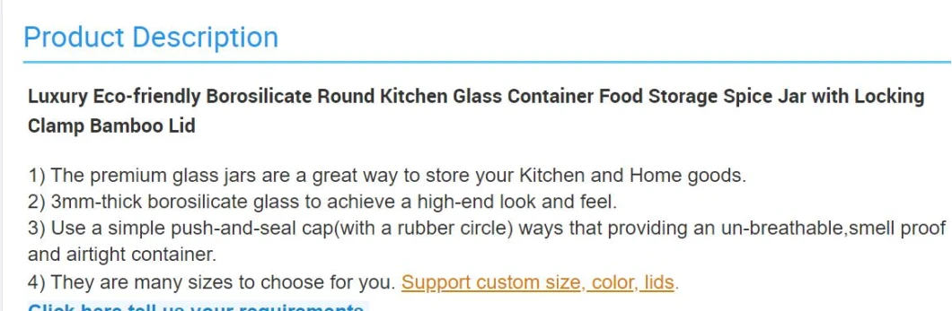Lock Clamp Lid Borosilicate Crystal Straight Sided Kitchen Food Glass Jars and Containers