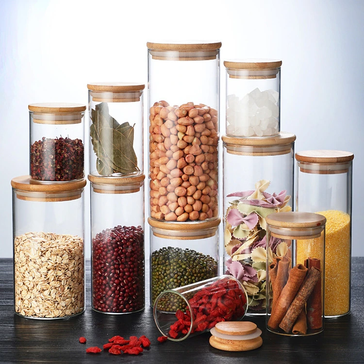 Free Match Full Sizes High Borosilicate Glass Air Tight Glass Storage Jar with Bamboo Lid