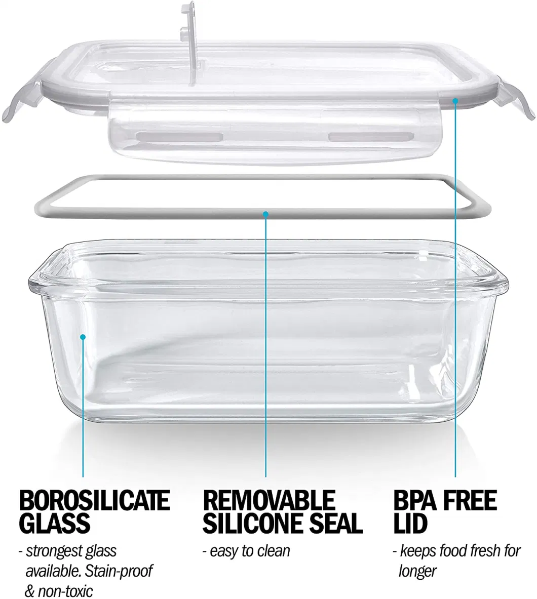 Borosilicate Glass Lunch Box Glass Food Container with Airtight Lid Bento Lunch Box
