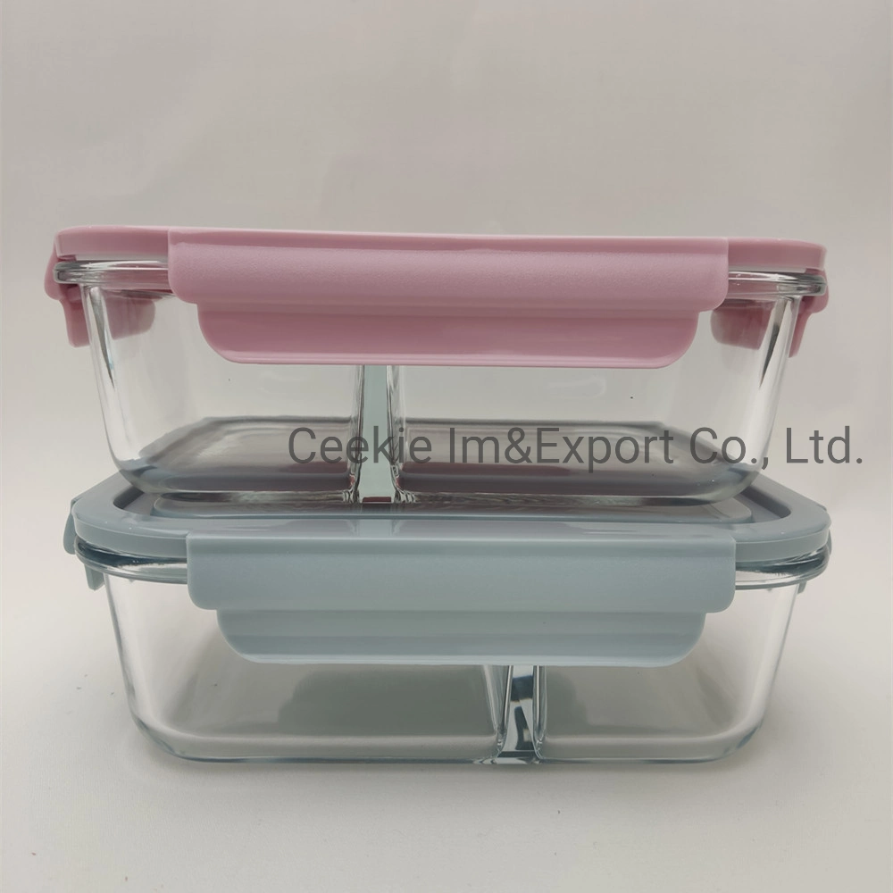 Microwaveable Oven Safe Borosilicate Glass Lunch Box Travel Glassware with Partition