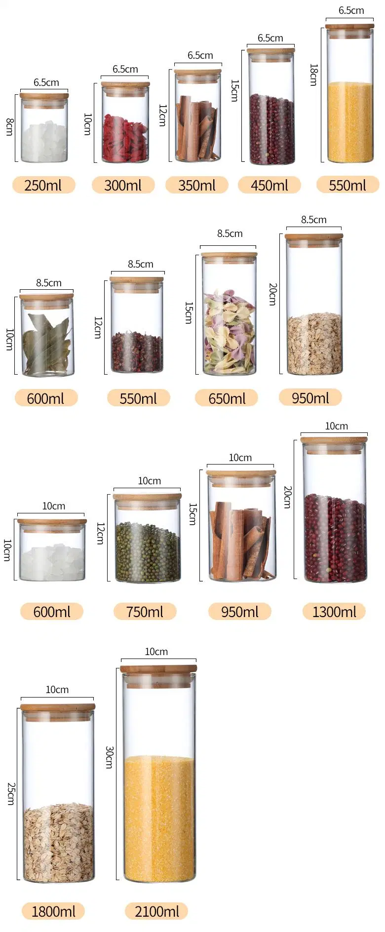 Free Match Full Sizes High Borosilicate Glass Air Tight Glass Storage Jar with Bamboo Lid