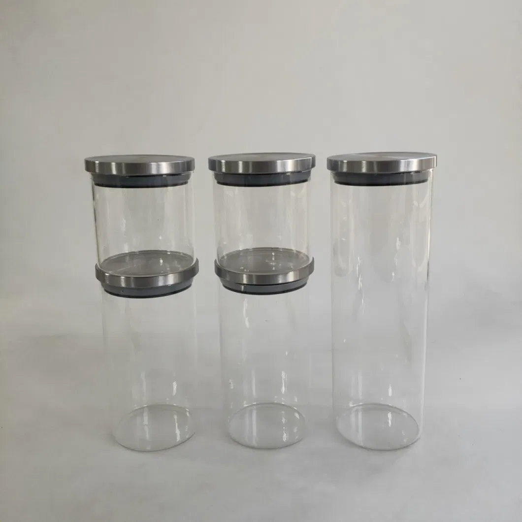 Heat Resistant Borosilicate Glass Storage Jars with Stainless Lid for Kitchen Organization