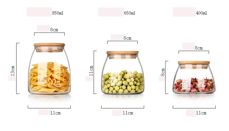 650/850ml Borosilicate Glass Food Storage Container Jar with Button Bamboo Lid
