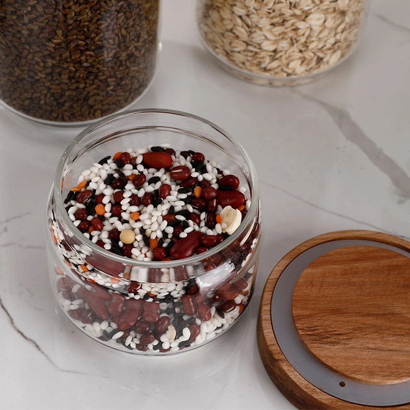 High Borosilicate Airtight Glass Storage Jar with Bamboo Lid Kitchen Dried Fruit Food Grains Storage Glass Jars