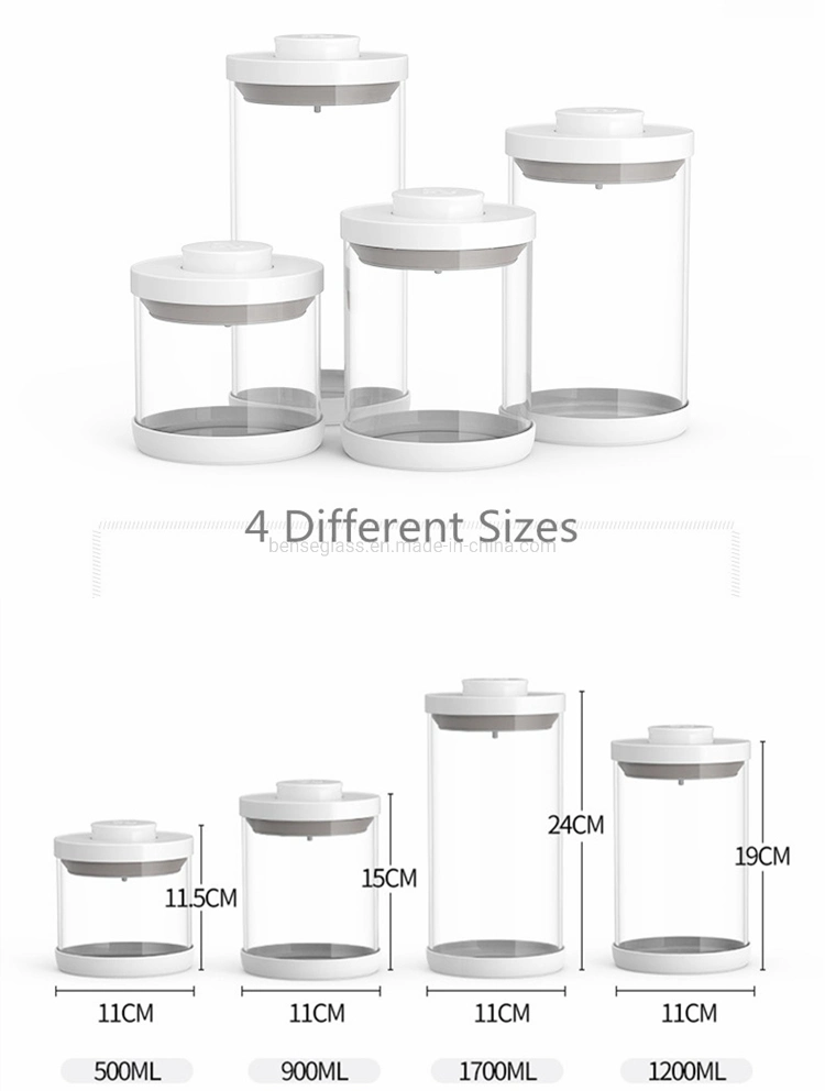 New Product Pop-up Cap Vacuum Sealed Food Storage Jar/Press Vacuum Organic Clear Kitchen High Borosilicate Glass Storage Container