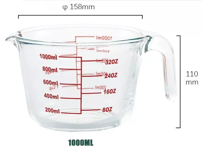 1000ml High Quality Clear High Borosilicate Glass Measuring Cup Best Price