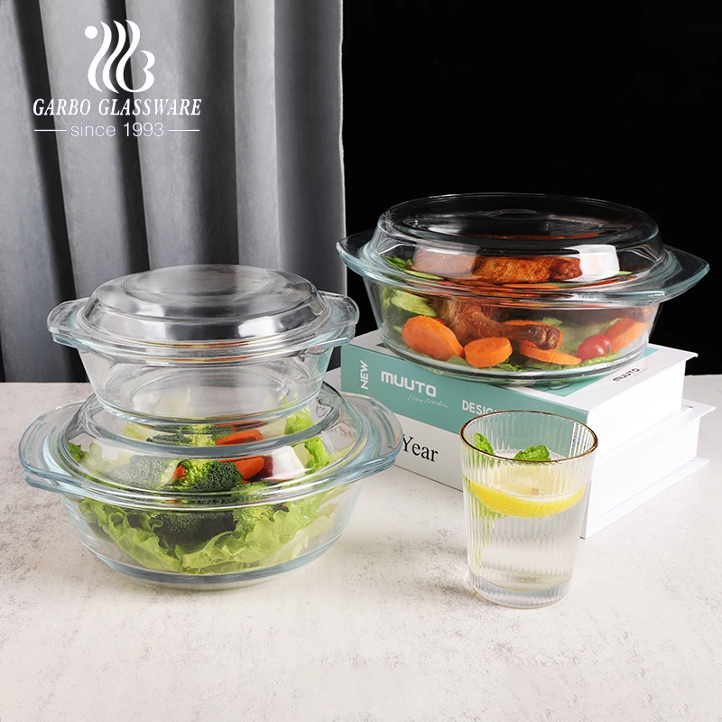 600ml Clear Round Borosilicate Glass Casserole with Handle