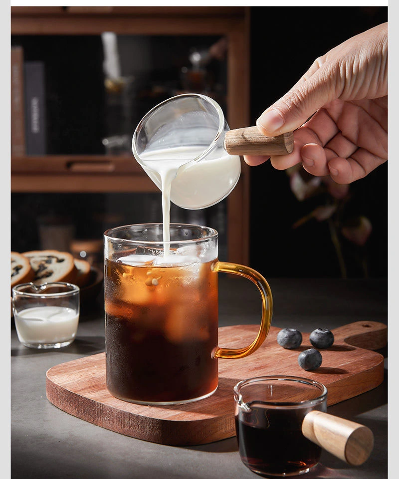 50ml 100ml 150ml High Borosilicate Glass Measuring Cups Espresso Coffee Milk DIP Cups with Wood Handle