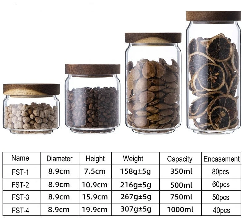 Wholesale Food Storage Borosilicate Glass Jar with Acacia Airtight Clamp Lid for Home and Kitchen Glass Canister Wide Mouth Glass Bottle for Coffee, Flour, Suga