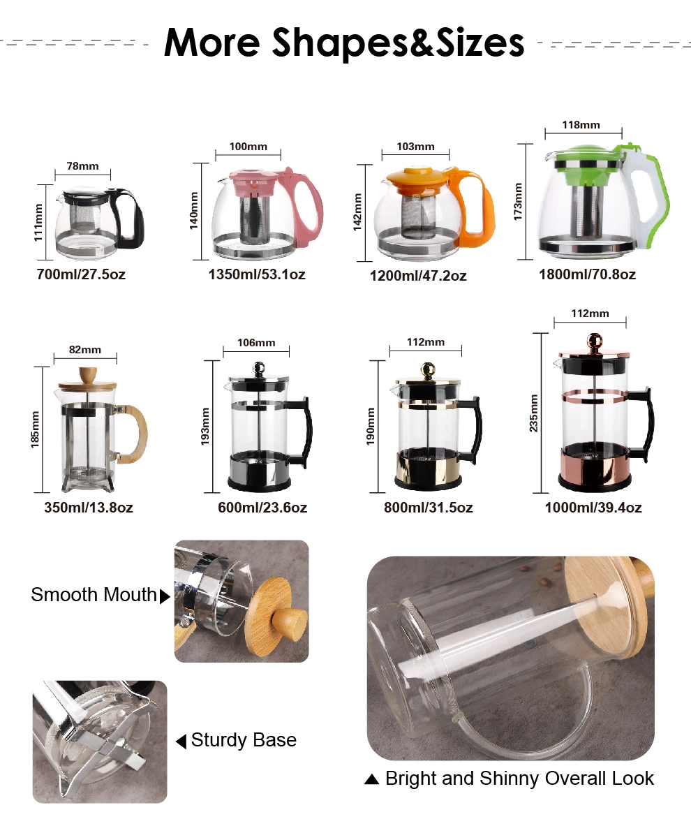 Hot Selling Borosilicate Glass French Press Home Use Coffee Pot with Handle Plastic Cover Glass Coffee Maker
