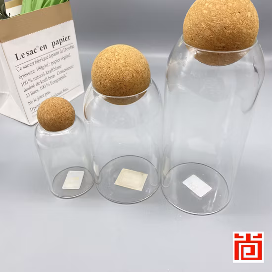 Set of 3 Borosilicate Glass Bottle/Glass Storage Jar/Glassware with Cork Ball Lid for Kitchen