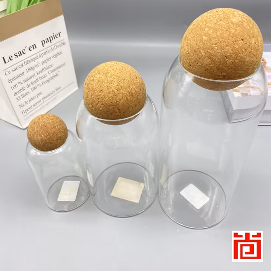 Set of 3 Borosilicate Glass Bottle/Glass Storage Jar/Glassware with Cork Ball Lid for Kitchen