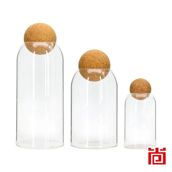 Set of 3 Borosilicate Glass Bottle/Glass Storage Jar/Glassware with Cork Ball Lid for Kitchen