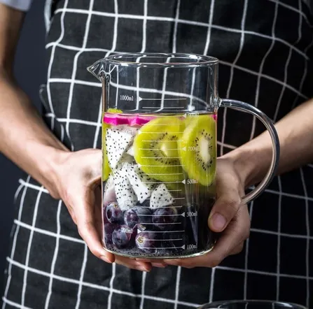 Handmade Craft Tools 11.8oz 16.9oz 33.8oz High Borosilicate Glass Measuring Cup for Kitchen with Bamboo Cover 