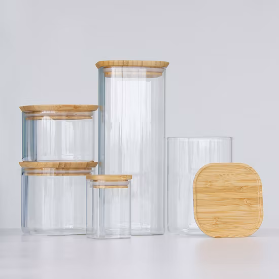 High Borosilicate Airtight Glass Storage Jar with Bamboo Lid Kitchen Dried Fruit Food Grains Storage Glass Jars