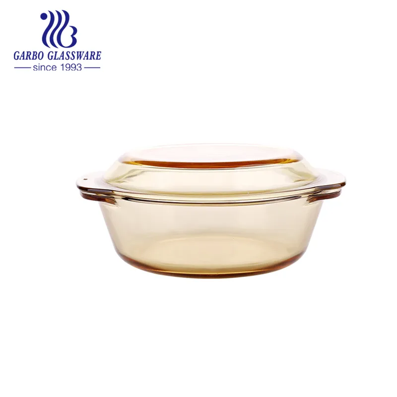 Wholesale Glassware 6.9 Inch Amber Color Glass Baking Bowl Baking Casseroles with Lid