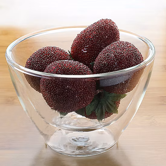 Clear Transparent Hand Made Heat Resistant Borosilicate Glass Double Walled Glass Bowl for Soup Fruit Salad Rice Tableware