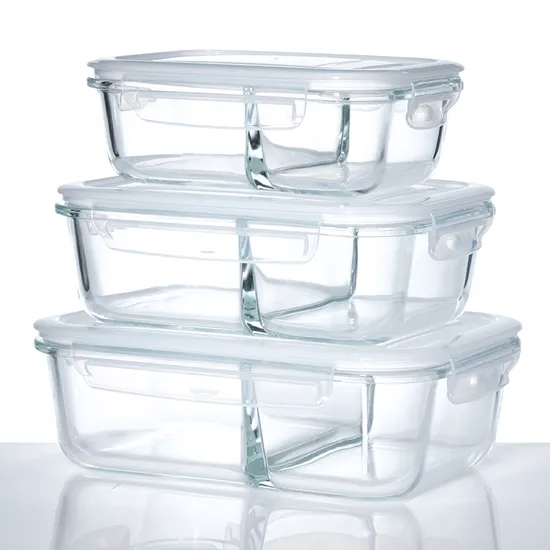 Kitchen Borosilicate Glass Airtight Food Storage Container with Bamboo Wood Lid 