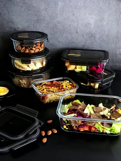 High Borosilicate Glass Meal Prep Food Container Microwave Glass Food Storage Bento Lunch Box Glass Container Set with PP Lids 