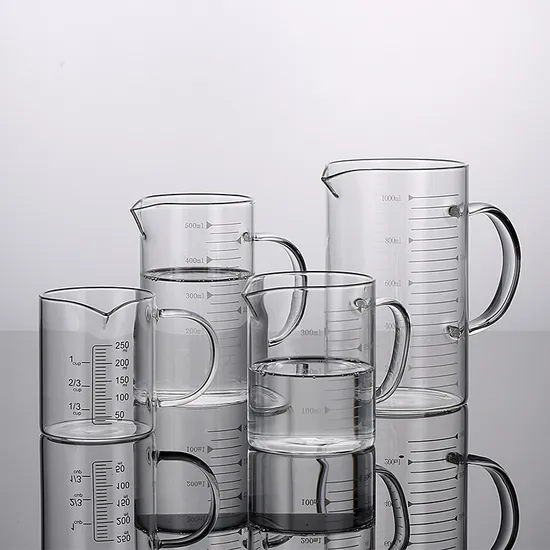 250ml 350ml 500ml 1000ml Borosilicate Glass Mug, Glass Measuring Cup with 