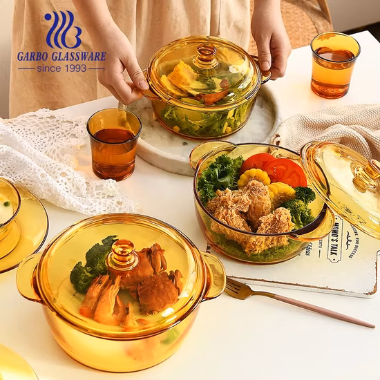 1050ml Amber Color Borosilicate Glass Casserole with Lid