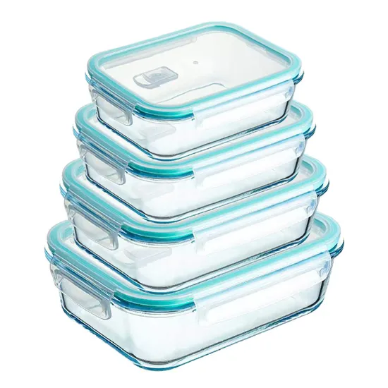 Compartment Borosilicate Glass Lunch Box 640ml/1040ml/1520ml Rectangle Food Container with Airtight Lid 