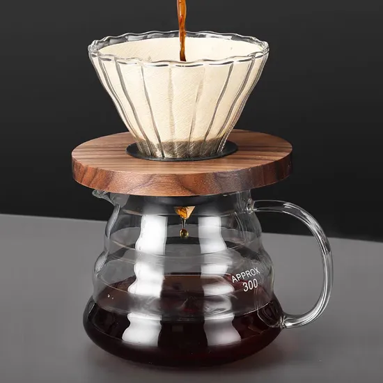 Borosilicate Heat Resistant Handmade Coffee Pour Over Dripped Sharing Pot with Filter, Reusable Glass Coffee Maker Set Dinner Set Time Glassware on Tabletop 
