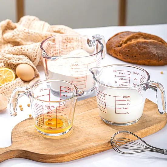 Hot Selling High Borosilicate Glass Measuring Cup Clear with Red Measurements for Sale 