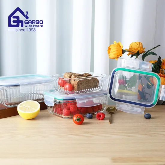 China Tableware 640ml Rectangle Pyrex Borosilicate Glass Lunch Box Glass Food Container for Home 