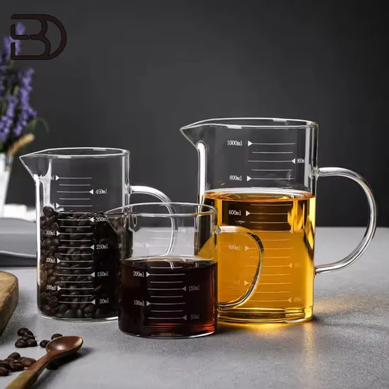 Hot Sale 250ml 350ml 500ml 1000ml High Borosilicate Glass Measuring Cup with Handle 