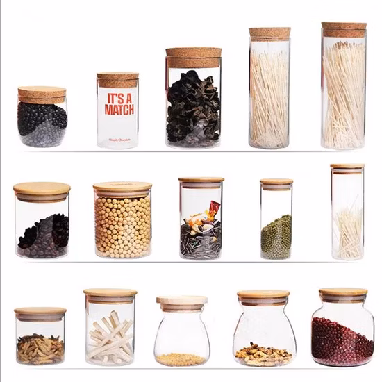 Empty Clear High Borosilicate Glass Storage Jar with Wood Bamboo Lid and Silicone Ring