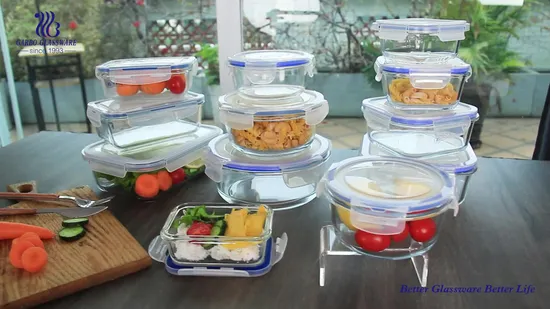 Wholesale Round 400ml Transparent Stripe Design Borosilicate Glass Food Containers with PP Lid 
